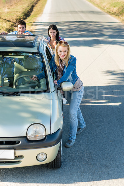 Pushing car technical failure young friends road Stock photo © CandyboxPhoto