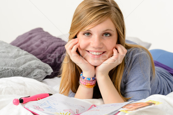 Dreamy girl dreaming about love over diary Stock photo © CandyboxPhoto