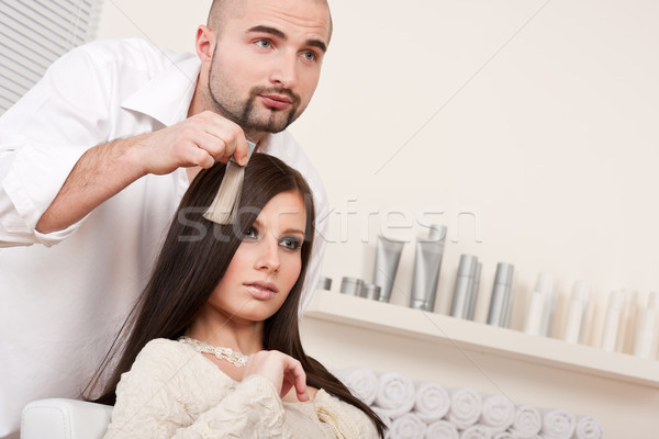 Professional hairdresser choose hair dye color at salon Stock photo © CandyboxPhoto
