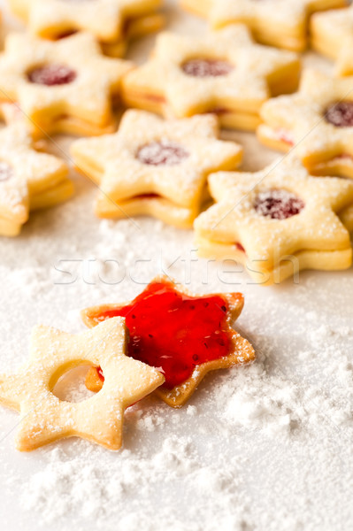 Mézeskalács karácsony süti csillag porcukor lekvár Stock fotó © CandyboxPhoto