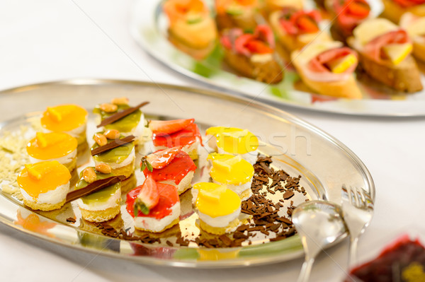 Appetizers mini desserts on catering buffet plate Stock photo © CandyboxPhoto