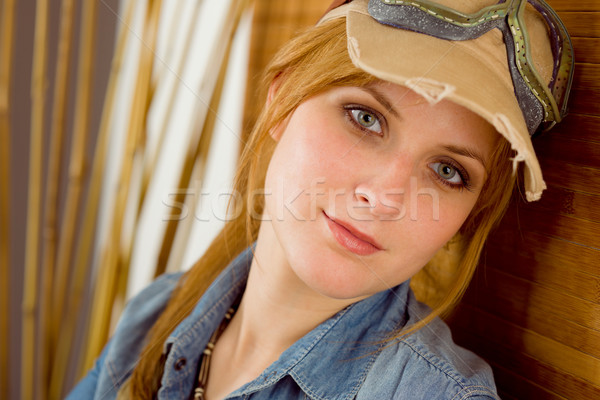 Stock photo: Portrait young woman with pilot goggles