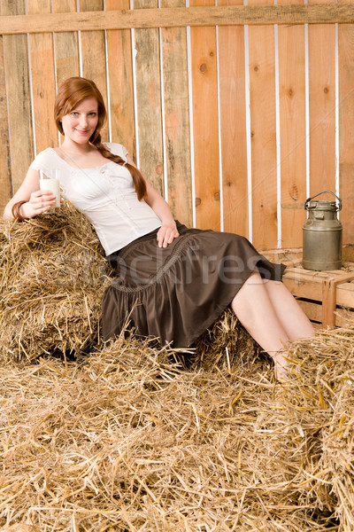 Stockfoto: Jonge · gezonde · vrouw · houden · glas · melk