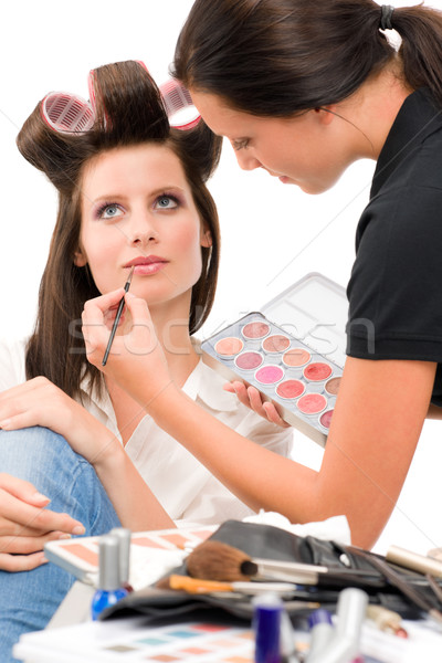 Make-up artist woman fashion model apply lipstick Stock photo © CandyboxPhoto