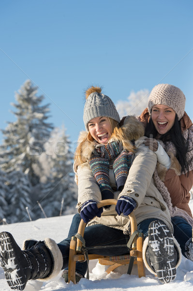 Laughing teenagers sledge downhill in wintertime  Stock photo © CandyboxPhoto