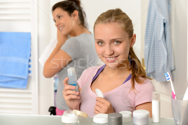 Two young sisters getting ready in bathroom Stock photo © CandyboxPhoto