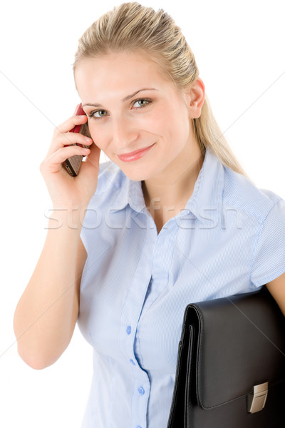 [[stock_photo]]: Jeunes · femme · d'affaires · téléphone · blanche · affaires · travail