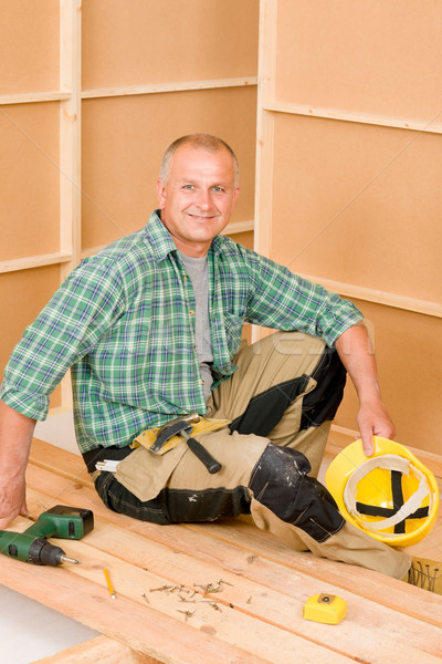 Stock photo: Handyman home improvement wooden floor screwdriver