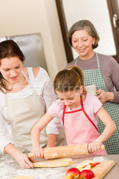 Foto stock: Mãe · filha · maçã · juntos