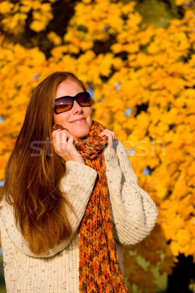 Foto stock: Otono · país · puesta · de · sol · mujer · retrato