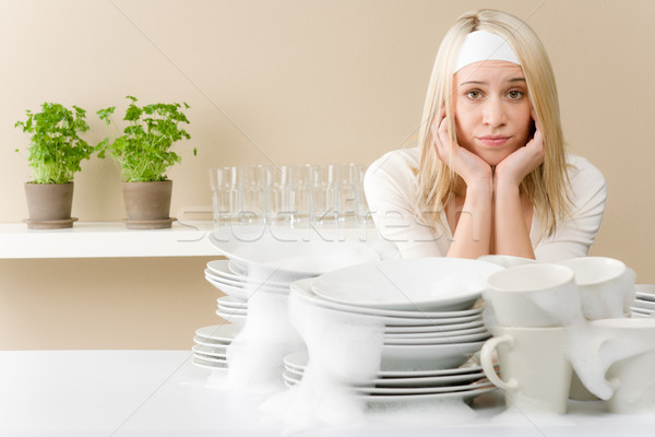 Modern kitchen - frustrated woman in kitchen Stock photo © CandyboxPhoto