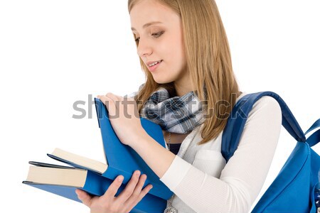 Student teenager woman with schoolbag read books Stock photo © CandyboxPhoto