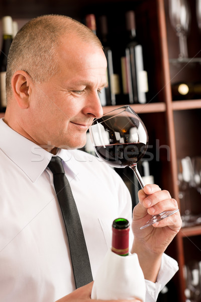 Bar waiter smell glass red wine restaurant Stock photo © CandyboxPhoto