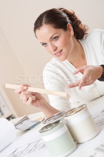 Female interior designer with cans of paint at office Stock photo © CandyboxPhoto