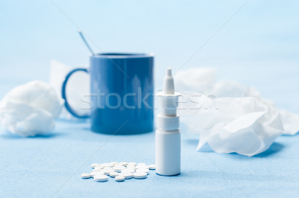 Cold illness medicaments, tea and tissues Stock photo © CandyboxPhoto