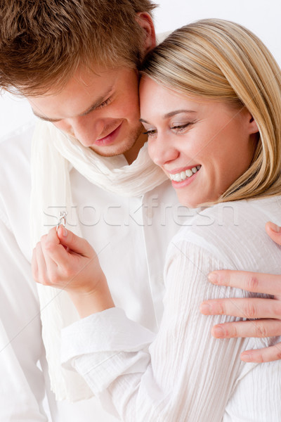 Pár szeretet romantikus eljegyzési gyűrű nő férfi Stock fotó © CandyboxPhoto