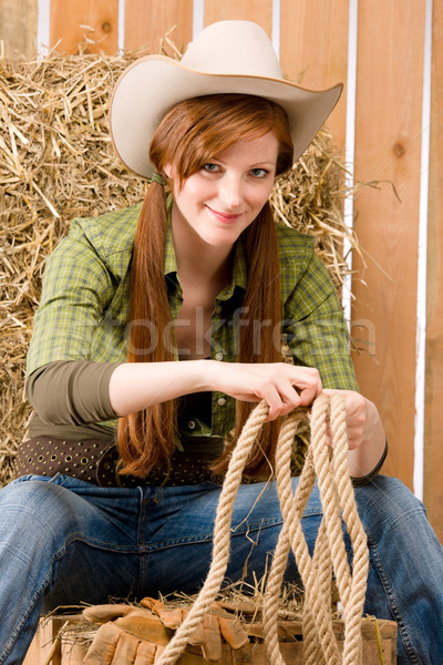 Young cowgirl western country style with rope Stock photo © CandyboxPhoto