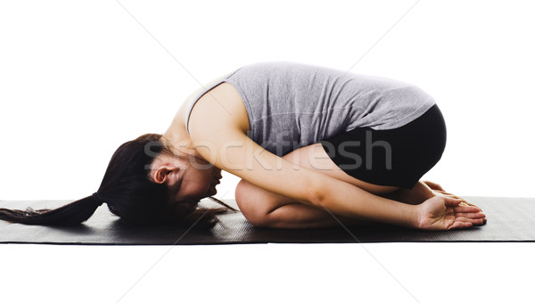 Foto stock: Chinês · mulher · ioga · tapete · de · yoga · menina · feminino