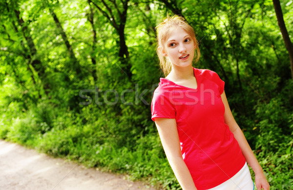 Mulher vermelho corrida trilha corredor Foto stock © cardmaverick2