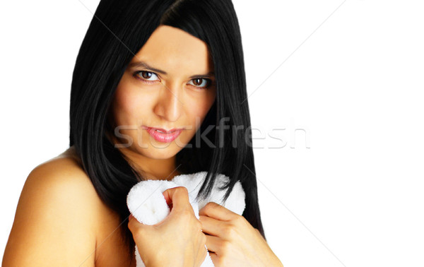 Gyönyörű fürdő nő fehér lány kezek Stock fotó © cardmaverick2
