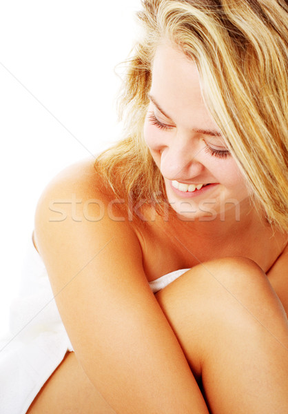 Gyönyörű fiatal fürdő nő fehér teljes Stock fotó © cardmaverick2