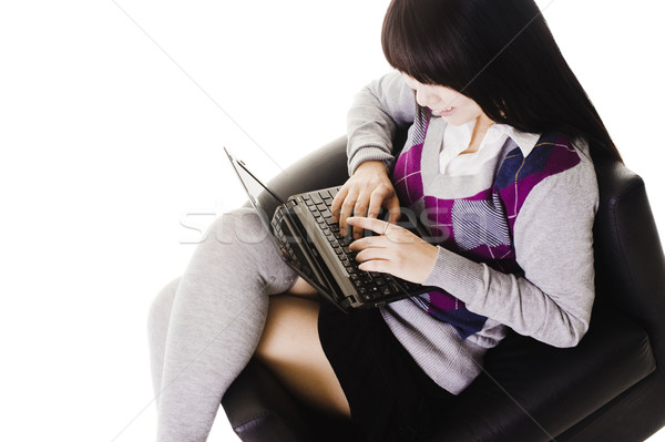 Kínai diák dolgozik laptop iskolás lány bőr Stock fotó © cardmaverick2