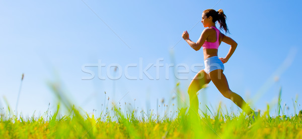 Stock fotó: Sportos · nő · testmozgás · edz · legelő · teljes