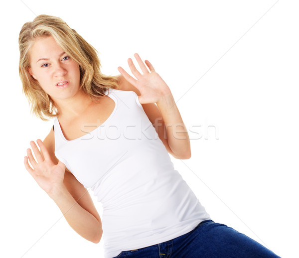 Genç kadın tutum sorun yalıtılmış beyaz arka plan Stok fotoğraf © cardmaverick2