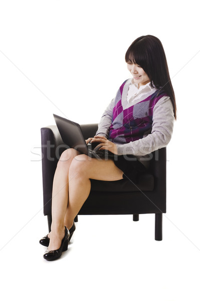 Kínai diák dolgozik laptop ül szék Stock fotó © cardmaverick2