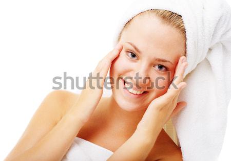 Foto stock: Hermosa · jóvenes · spa · mujer · blanco