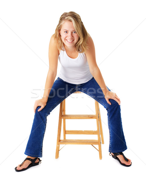 Casual Woman Sitting On A Small Ladder Stock photo © cardmaverick2