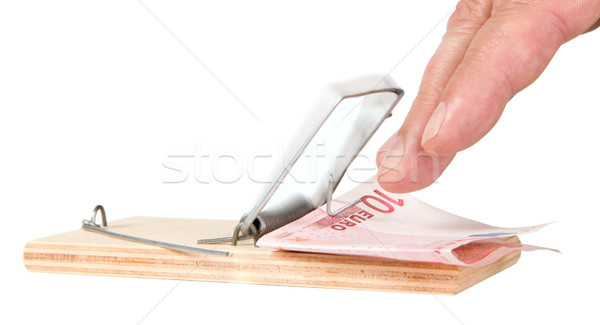 Mouse capcana bani hârtie mână lemn Imagine de stoc © carenas1