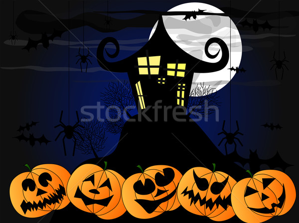 Unheimlich Haus Kürbisse Halloween seltsame Hügel Stock foto © carenas1