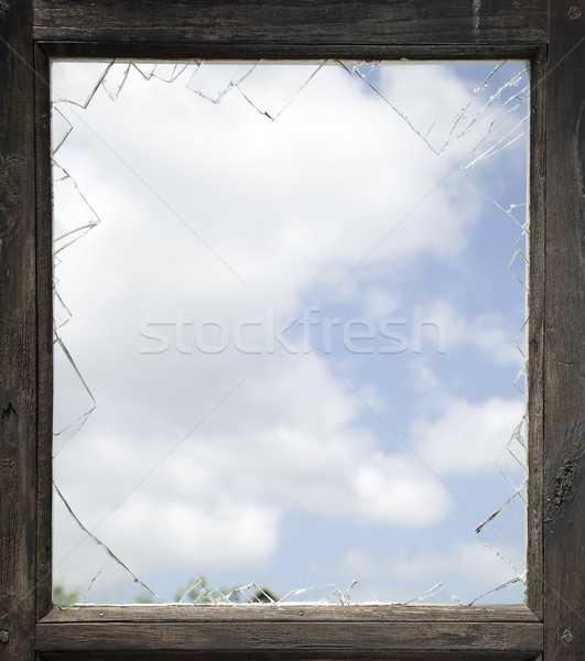Quebrado janela velho moldura de madeira céu madeira Foto stock © carenas1