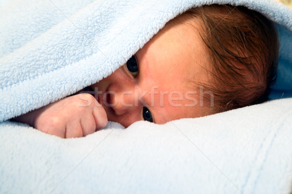 Bebek erkek battaniye güzel beyaz büyük gözleri Stok fotoğraf © carenas1