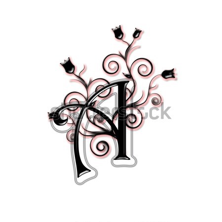 Hoofdletter zwarte bloemen bladeren type brief Stockfoto © carenas1