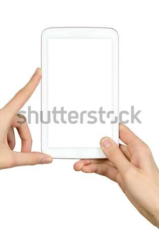Homme comprimé blanche mains technologie [[stock_photo]] © carenas1