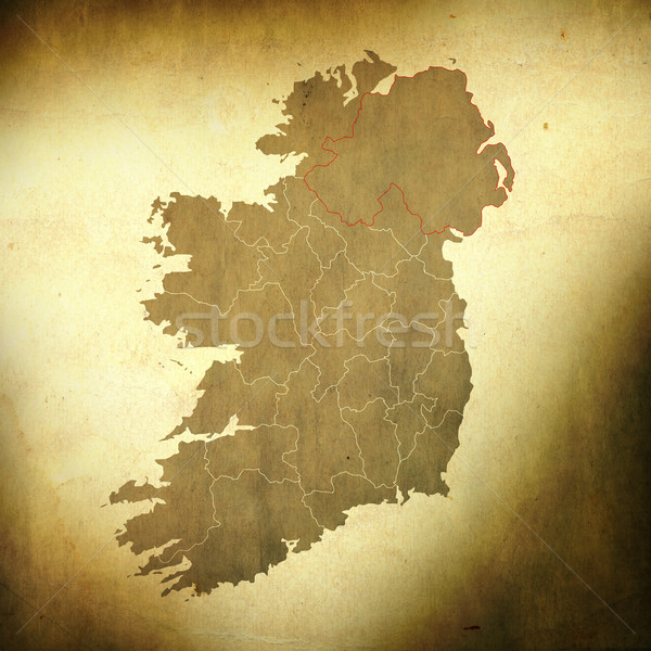 Stock foto: Irland · Karte · Grunge · Papier · abstrakten · rot