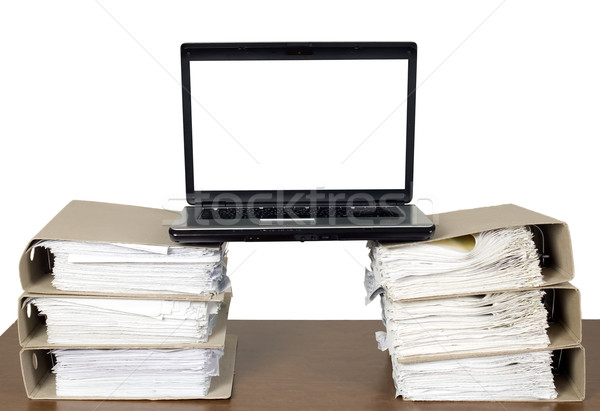 Documenten laptop toetsenbord monitor communicatie zwarte Stockfoto © carenas1