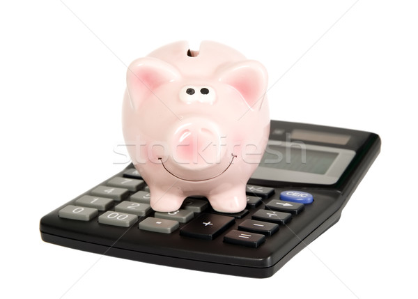 節約 豬 計算器 金融 錢 粉紅色 商業照片 © carenas1