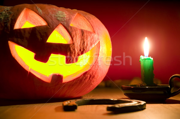 Unheimlich Kürbis Kerze Halloween Buch Essen Stock foto © carenas1