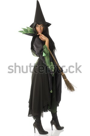 看 掃帚 漂亮 巫婆帽 黑色禮服 商業照片 © carlodapino