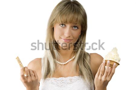 Nem gyönyörű lány habozás választ édes diéta Stock fotó © carlodapino
