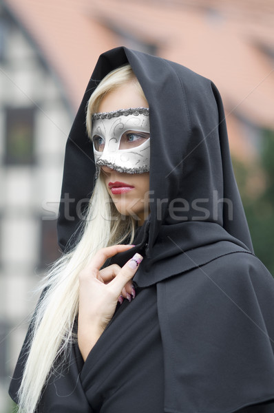 Sarışın maske dışında portre güzel arkasında Stok fotoğraf © carlodapino