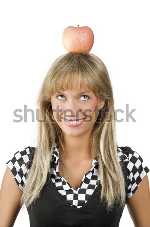 Roten Apfel Kopf cute junge Mädchen Stock foto © carlodapino