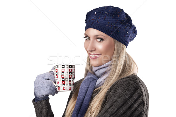 [[stock_photo]]: Hiver · mode · fille · chaud · tasse