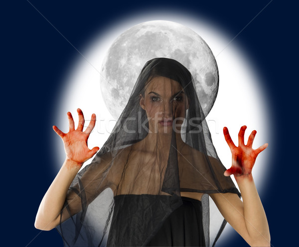 Bloody Hand Frau schwarz Schleier groß Stock foto © carlodapino