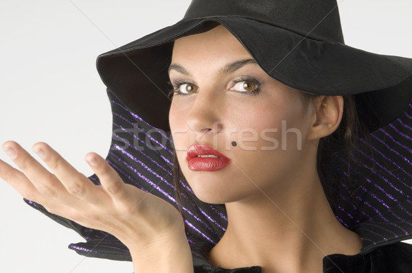 Bruja labios rojos cute sombrero de la bruja ojo Foto stock © carlodapino