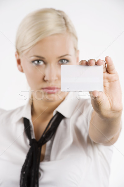 Nő mutat fehér kártya csinos fiatal Stock fotó © carlodapino