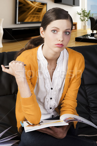 Stockfoto: Meisje · lezing · boek · elleboog · jong · meisje